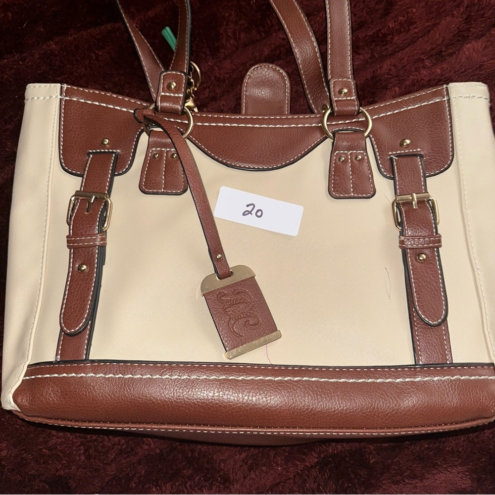Brown and Cream Women's Bag